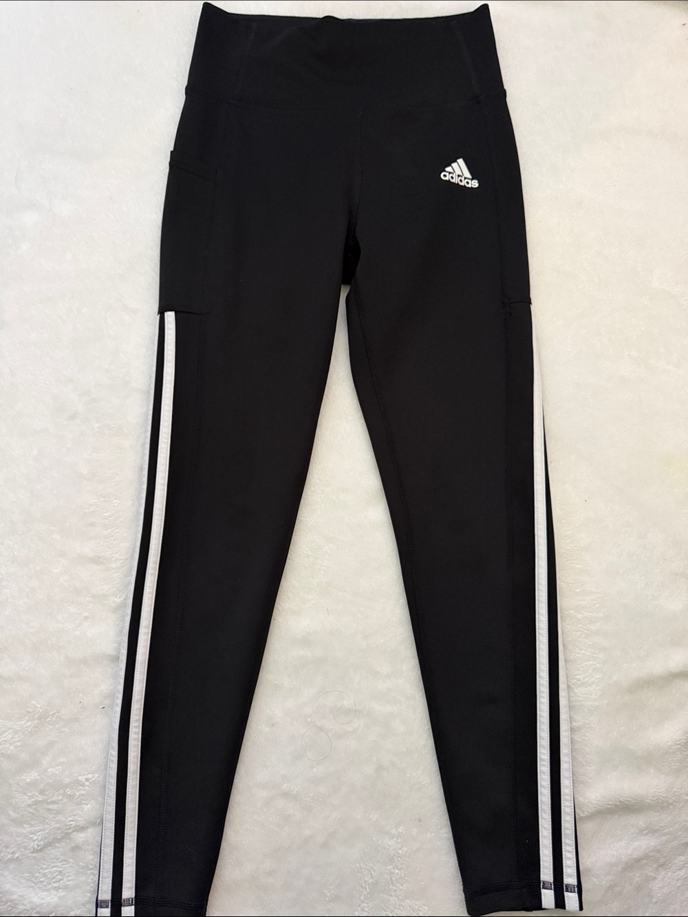 adidas Black Leggings with White Side Stripes and Logo